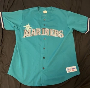 VTG Mariners Ken Griffy Jr Teal Baseball Jersey Majestic Size L Made in USA 24 - Picture 1 of 7