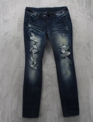 Почти знаменитые джинсы женщин 9 искусственно состаренный узкие джинсовой ткани блестками подпоясанный брюки - Изображение 1 из 4