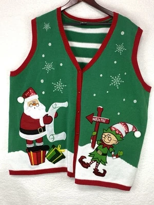 Holiday Time Women's 3X Ugly Christmas Sweater Vest Santa List Elf Northpole - Image 1 of 4