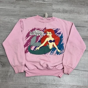 Vintage Disney 90s The Little Mermaid Pink Pullover Crewneck Youth Size Large - Picture 1 of 8