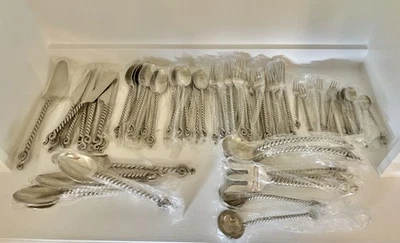 Hand Forged Polished Stainless Steel Flatware Service For 8 -Set of 69 - SE Asia - Image 1 of 4