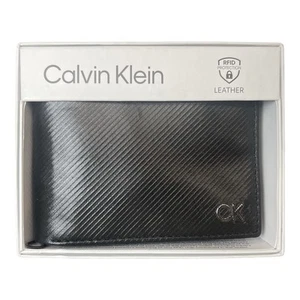 Cartera plegable Calvin Klein para hombre negra de cuero suave con logotipo - Imagen 1 de 5
