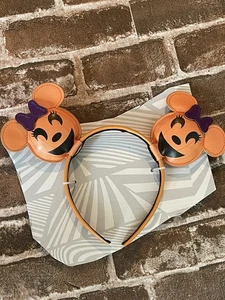 NEW DISNEY HALLOWEEN MINNIE MICKEY MOUSE EARS HEADBAND ORANGE PUMPKIN JACK O LAN - Picture 1 of 1
