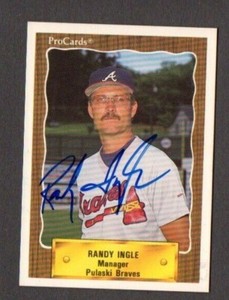 Randy Ingle 1990 ProCards authentic autographed card Pulaski Braves