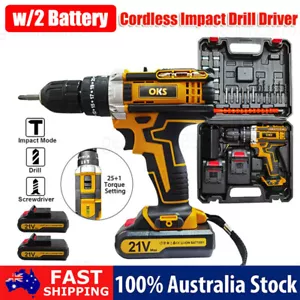 21V Cordless Drill + 2 Battery Heavy Duty Impact Driver Kit Electric Hammer Set - Picture 1 of 10