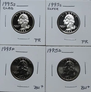 1995P BU+, 1995D BU, 1995S Clad PR, 1995S Silver PR Wash. QTS 5A17CPC-1-2-3-4 - Bild 1 von 4
