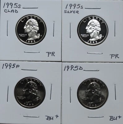 1995P BU+, 1995D BU, 1995S Clad PR, 1995S Silver PR Wash. QTS 5A17CPC-1-2-3-4 - Image 1 of 4
