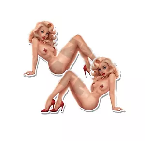HOT BABE Blonde VINTAGE SEXY GIRL PINUP STICKER DECAL ROCKABILLY PIN UP #59 - Picture 1 of 4