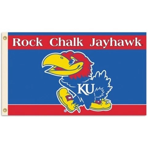 NCAA University of Kansas "ROCK CHALK JAYHAWK" PREMIUM 3' x 5' FLAG w/2 GROMMETS Cover