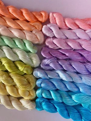 Candy/rainbow colors 100%mulberry natural silk,hand-dyed embroidery floss/thread - Image 1 of 4