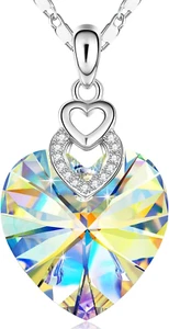 3 Hearts Crystal Necklace for Women, Pendant Engraved Love You - Christmas Weddi - Picture 1 of 12