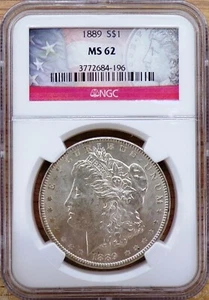 1889 Morgan Silver Dollar NGC MS 62 - Picture 1 of 2