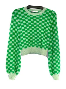 Zara Nuevo Con Etiquetas Jersey Punto Verde Cuadros - Imagen 1 de 8