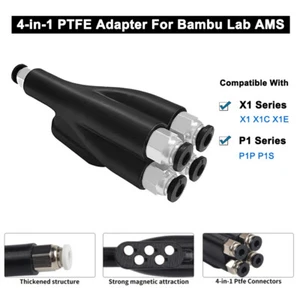 For Bambu Lab AMS 3D Printers Part 4-in-1 PTFE Adapter for X1 X1C X1E P1P P1S - Afbeelding 1 van 12