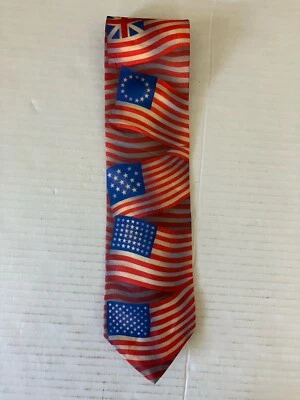 Ralph Marlin Men's Necktie Tie Polyester History of American Flags Made USA 55" - Image 1 of 4
