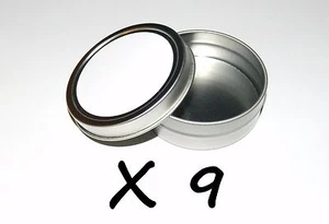9 X 2-oz Round Metal Blank White Label Slip-Lid Tin Can Container - Use 4 Crafts - Picture 1 of 2