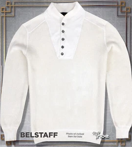 Suéter Henley BELSTAFF Blanco Off-White Italiano Térmico Tejido Waffle Cuello Sin Mock - Imagen 1 de 3