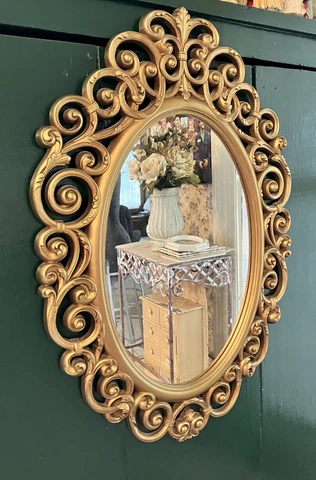 Hollywood Regency Gold Mirror Vintage Syroco Large Ornate Scroll Wall Decor 24" Cover