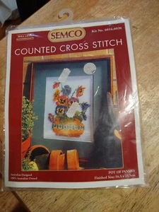 Semco Counted Cross Stitch Kit Pot Of Pansies New - Picture 1 of 2