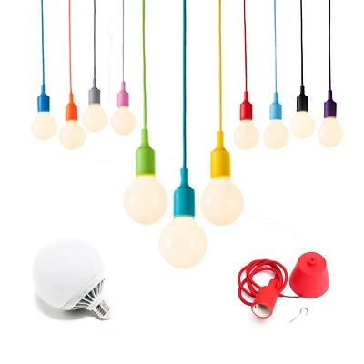 Pendente colorato cavo telato lampada led E27 12W 18W lampadario sospensione LED - Immagine 1 di 4