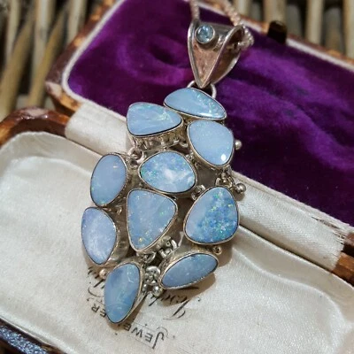 Collar de plata de ley 925, colgante de ópalo australiano natural, colgante de racimo  Foto 1 de 4