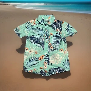 The Children’s Place Boys Dad And Me Tropical Poplin Button Up Shirt Mellow Aqha - Picture 1 of 7