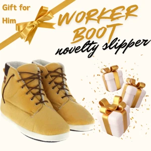Men's Tan Fleece Novelty Dunlop Slippers High Top New - Picture 1 of 15