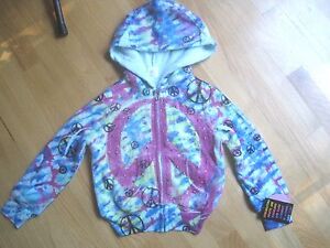 GIRL PEACE SIGN MULTICOLOR METAL STUDS FUR zip hoodie sweatshirt jacket NWT 4 5