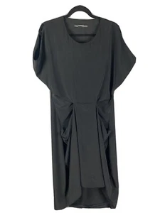 All Saints Zoe Black Draped Pockets Flattering Dipped Hem Dress UK 8 Midi - Picture 1 of 8