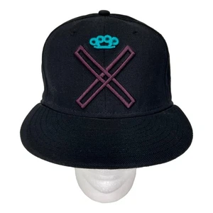 New Era 59Fifty 10.Deep Sz 7 1/8 Black Fitted 100% Wool Baseball Hat Cap Rare - Imagen 1 de 12