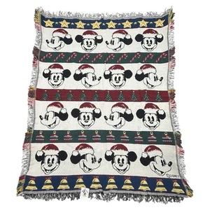 Vintage Disney Mickey & Co. Christmas Throw Tapestry 60x48 USA Made NWT Cotton - Picture 1 of 6