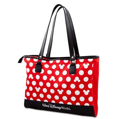 DISNEY PARKS Large Satchel Zippered Tote Bag 17 X 13 Bright Red Mickey Icons  - Image 1 of 4
