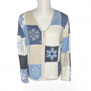 Christopher & Banks Sweater Womens Medium Ugly Patch Snowflake Granny Grandma - Picture 1 of 10