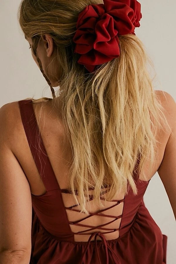 NWT! Free People Kaxi Chiffon Jumbo Scrunchie, Burgundy, Hard To Get, Sold Out! - Image 1 of 4
