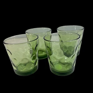4 VTG Hazel Atlas Coin Dot Juice Old Fashioned Glass Tumblers EL Dorado Green - Picture 1 of 11