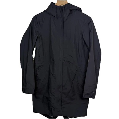 Jaqueta Longa Lululemon Rain Haven Preta Tamanho 4 Externa Com Capuz Impermeável Concha - Imagem 1 de 4