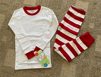 Saras Prints 儿童 5 码空白 Xmas Emoji 睡衣红色条纹裤子圣诞节 — 第 1/4 张图片