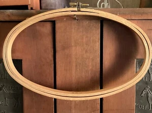 Vintage 5 x 9 Oval Steel Screw Tension Adjustable Wood Embroidery Hoop Taiwan - Picture 1 of 9