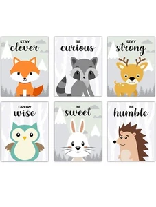 Set of 6 Forest/Woodland Creatures Nursery/Playroom Prints, 8”x10” - Picture 1 of 12