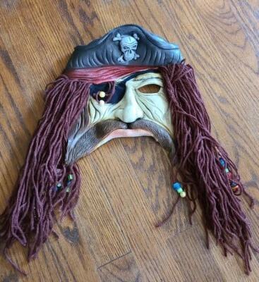 Latex Pirate Half Mask Big Nose Mustache Bandana Hair Beads  Costume Halloween  - Image 1 of 4