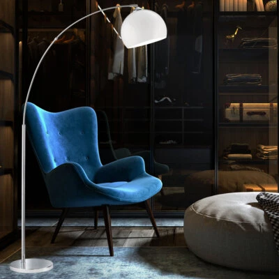 Lampada Da Terra A Arco In Cromo Argento Per Soggiorno - Immagine 1 di 4