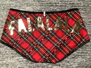 Victoria's Secret Pink Bling Plaid Velvet Trim Boyshort Panties Gold FALALALA M - Picture 1 of 12