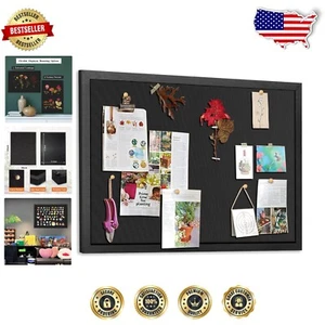 Large 23"x17" Black Cork Bulletin Board with Wood Frame for Stylish Organization - Picture 1 of 11