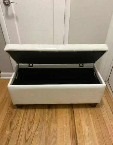 White Leather Bench with Storage Cover