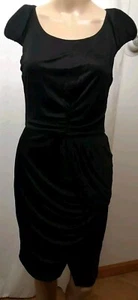 Black Halo Women's Black Viscose Draped Sheath Dress Knee-length Size M - Picture 1 of 9