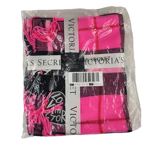 Bufanda rosa negra a cuadros Victorias Secret edición limitada flecos brillantes totalmente nueva - Imagen 1 de 5