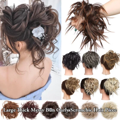 THICK X-LARGE Messy Bun Hair Piece Scrunchie Updo Wrap as Human Hair Extensions - Imagem 1 de 4