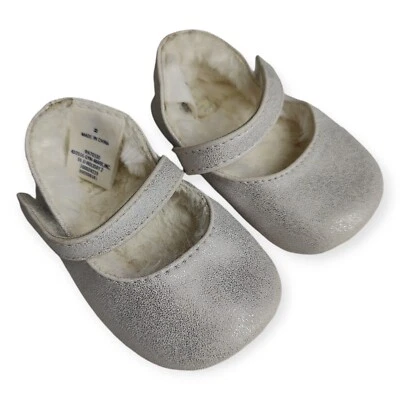 Janie and Jack Zapato Cuna Forrado de Piel Brillante Plateado Bebé Talla 2 3-6 Meses Niñas Foto 1 de 4