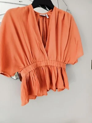 Ladies Stylish Linen Blend Coral Top Size 10 - Image 1 of 4