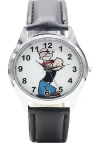 Popeye The Sailor Man Orologio da polso in pelle nera - Foto 1 di 1